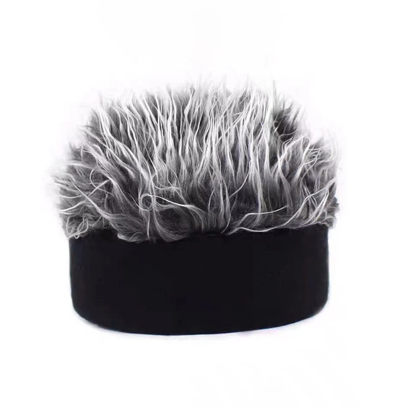 Silly Wig Cap: Short Hair Themed Hat for Women and Men; Cool Streetwear Beanie with Spiked Mock Hair, Old-school Hats