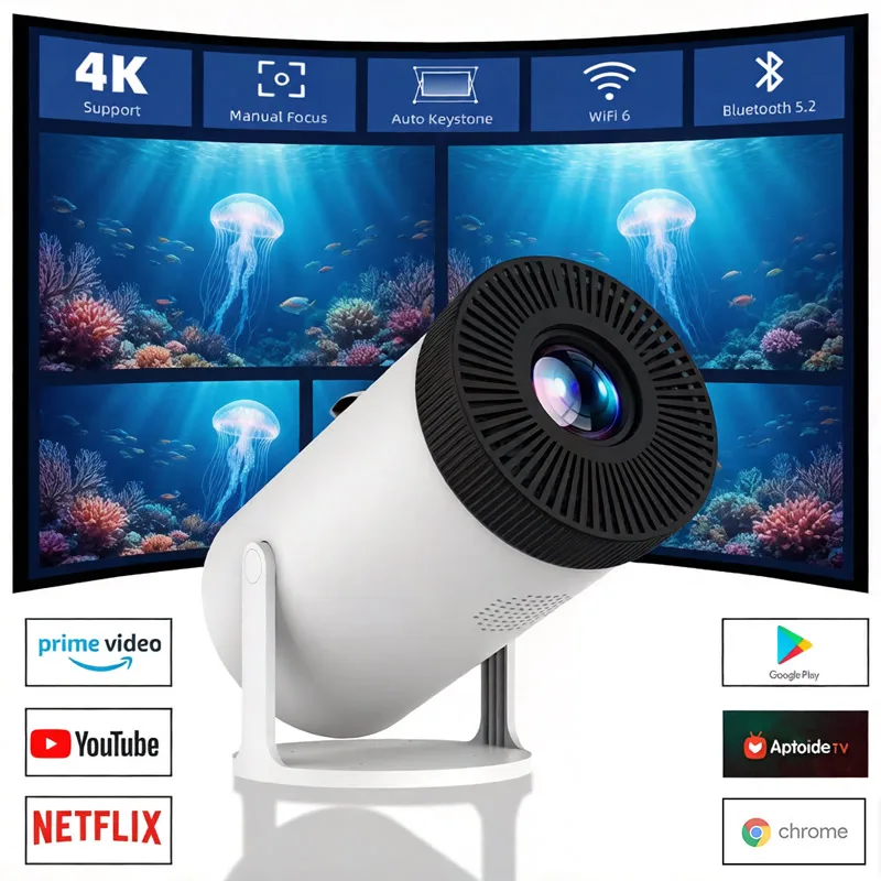 

Мощный проектор 4K 300 ANSI с Android 14, двойным Wi-Fi, BT5.4, 1080P, 1280*720P для домашнего кинотеатра и улицы, портативный, регулируемый