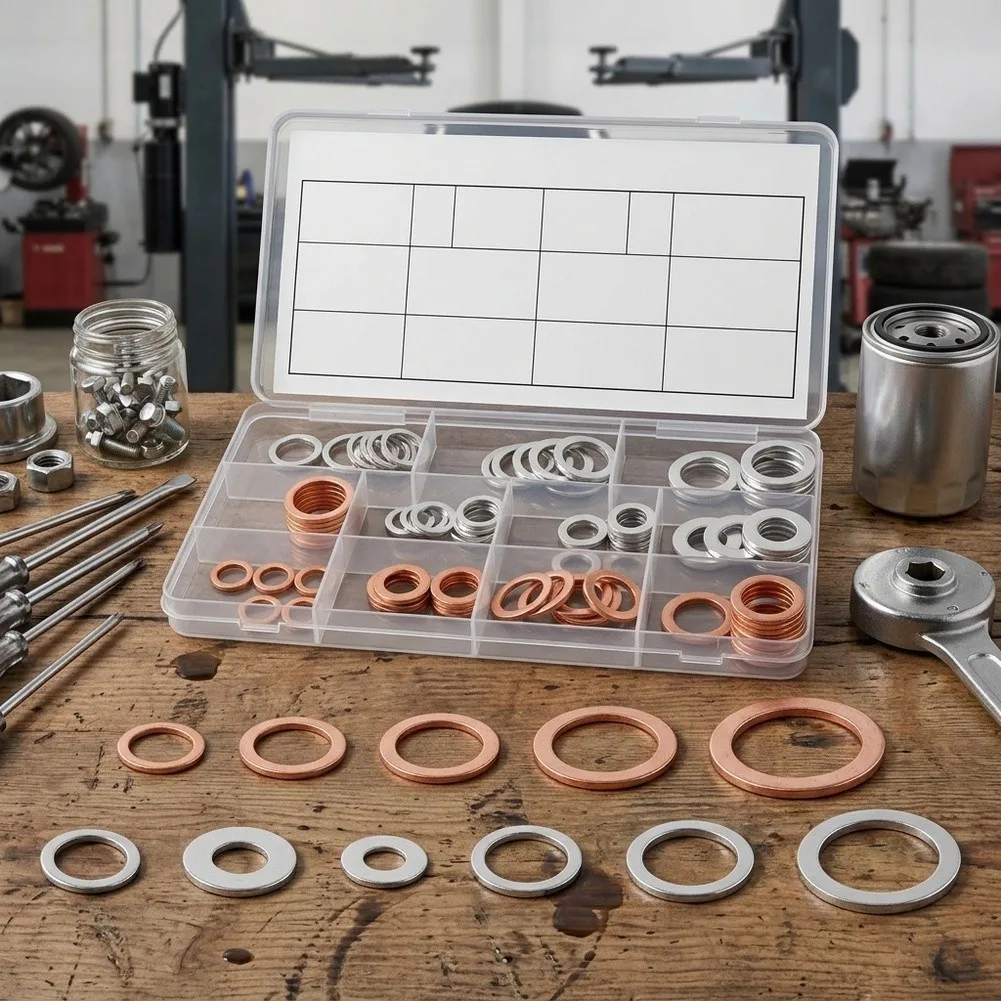 Automotive Oil Crush Washer Set 88PCS with 11 Size Variants Made from Aluminum and Copper for Reliable Drain For Sealing