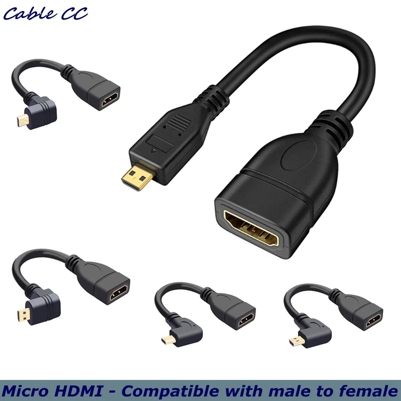 90 Degree Angle Micro HDMI-Compatible to HDMI-Compatible Male-to-Female AdapterFor D-type HDTV Cable Connector 10cm Support 4K