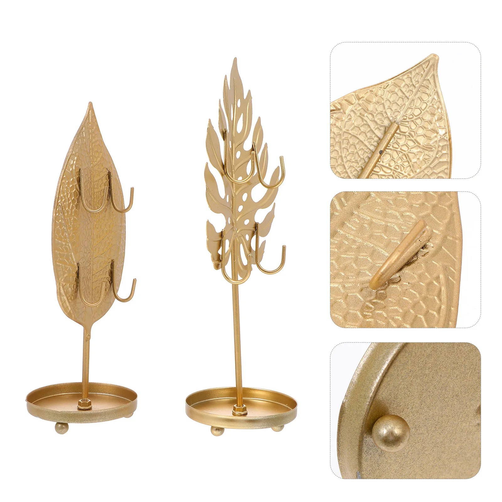 

2Pcs European Style Metal Leaf Jewelry Display Stand Sturdy Desktop Organizer Jewelry Holder Necklace Earring Bracelet Storage