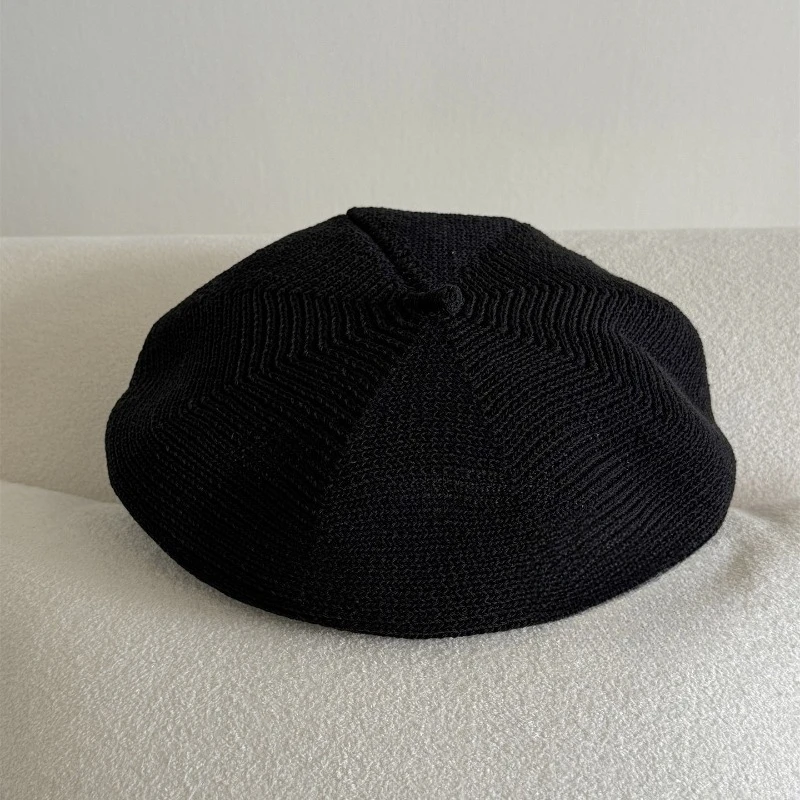 Koreanische einfache gekräuselte Strickmütze für Damen, Frühling und Herbst, dünne atmungsaktive achteckige Malermütze, elegante Newsboy-Kappe – Detail 6