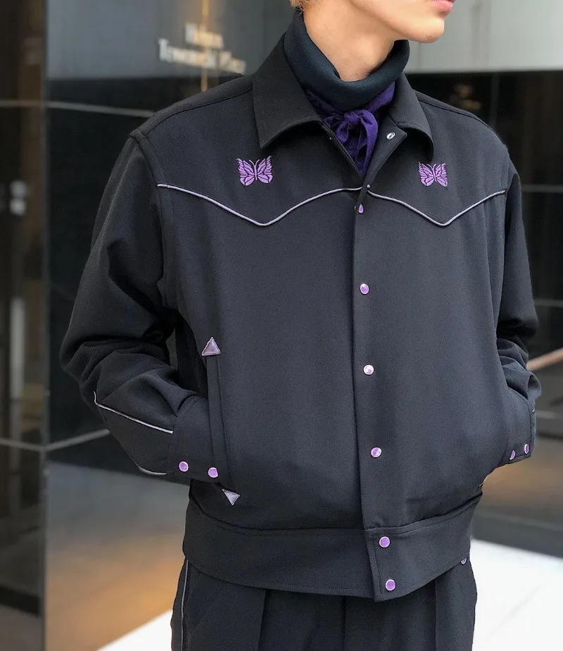 2025ss Butterfly Embroidery AWGE Black Track Jacket Men Women Top Quality Purple Stripe Jacket Inside Tags