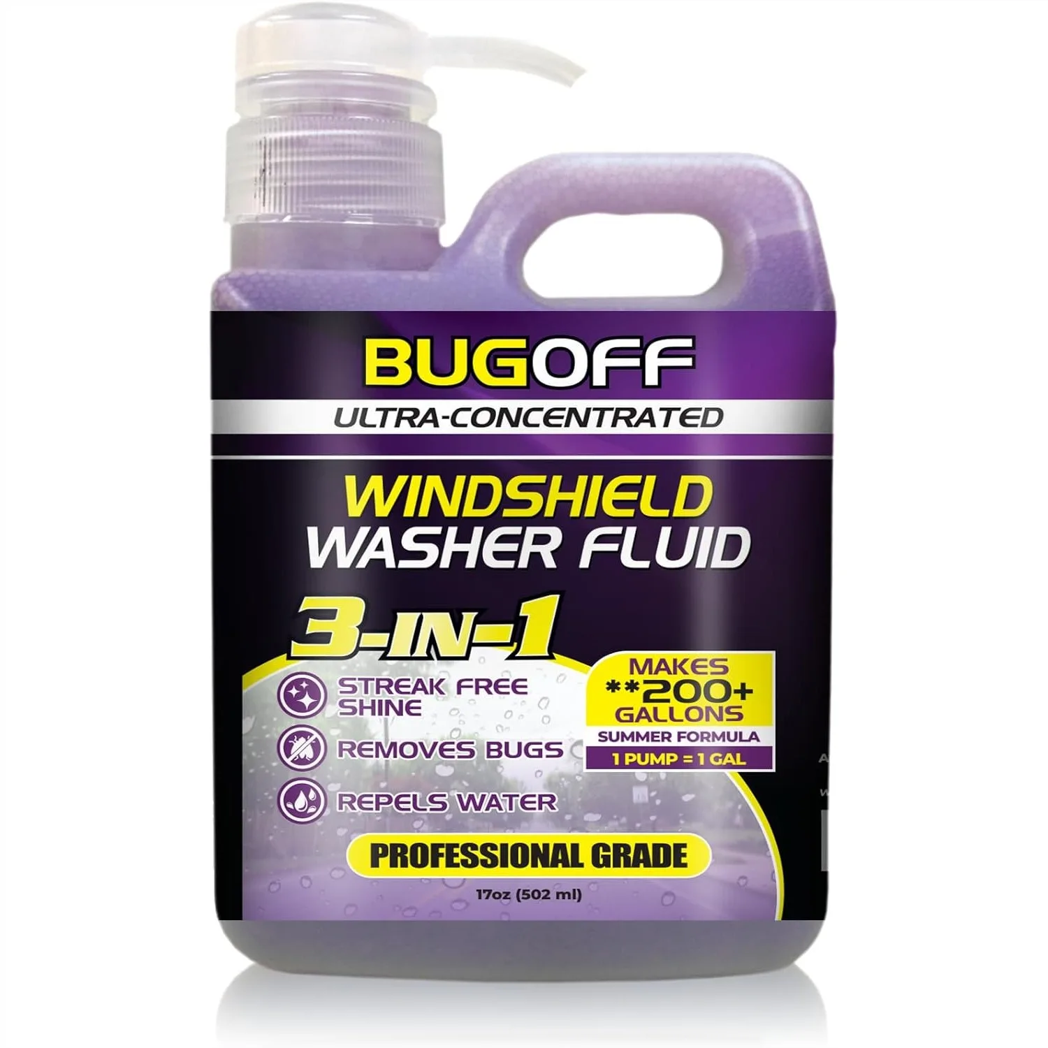 

Ultra-Concentrated Windshield Washer Fluid for 200+ Gallons, Cleans Bug Grime Streak-Free