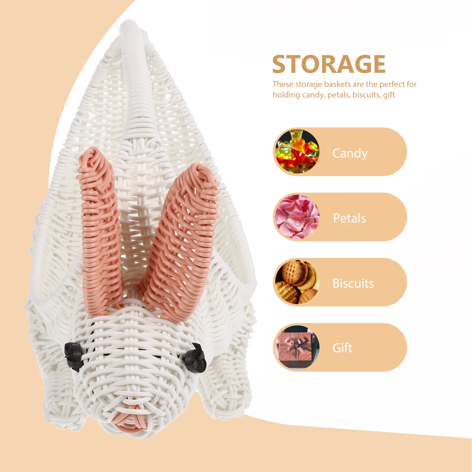 

Woven Bunny Imitation Rattan Fruit Basket Lightweight Handheld Storage Basket Decorative Gift Container For Kitchen Home Use