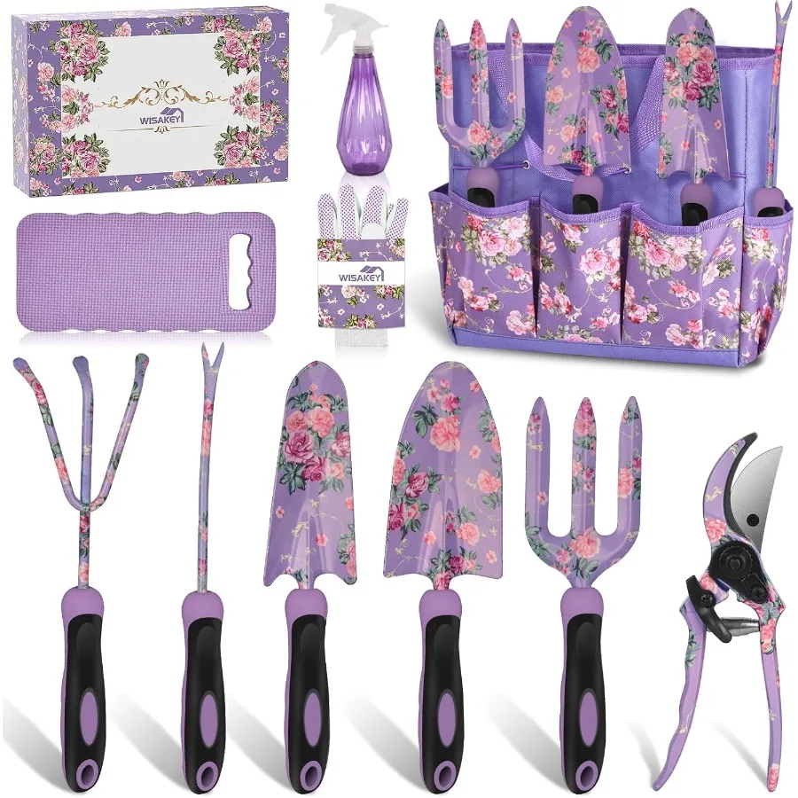 

10Piece Heavy Duty Purple Garden Tool Set with Handle for Outdoor Gardening Durable Fashion Garden Supplies Organizer Handbag I