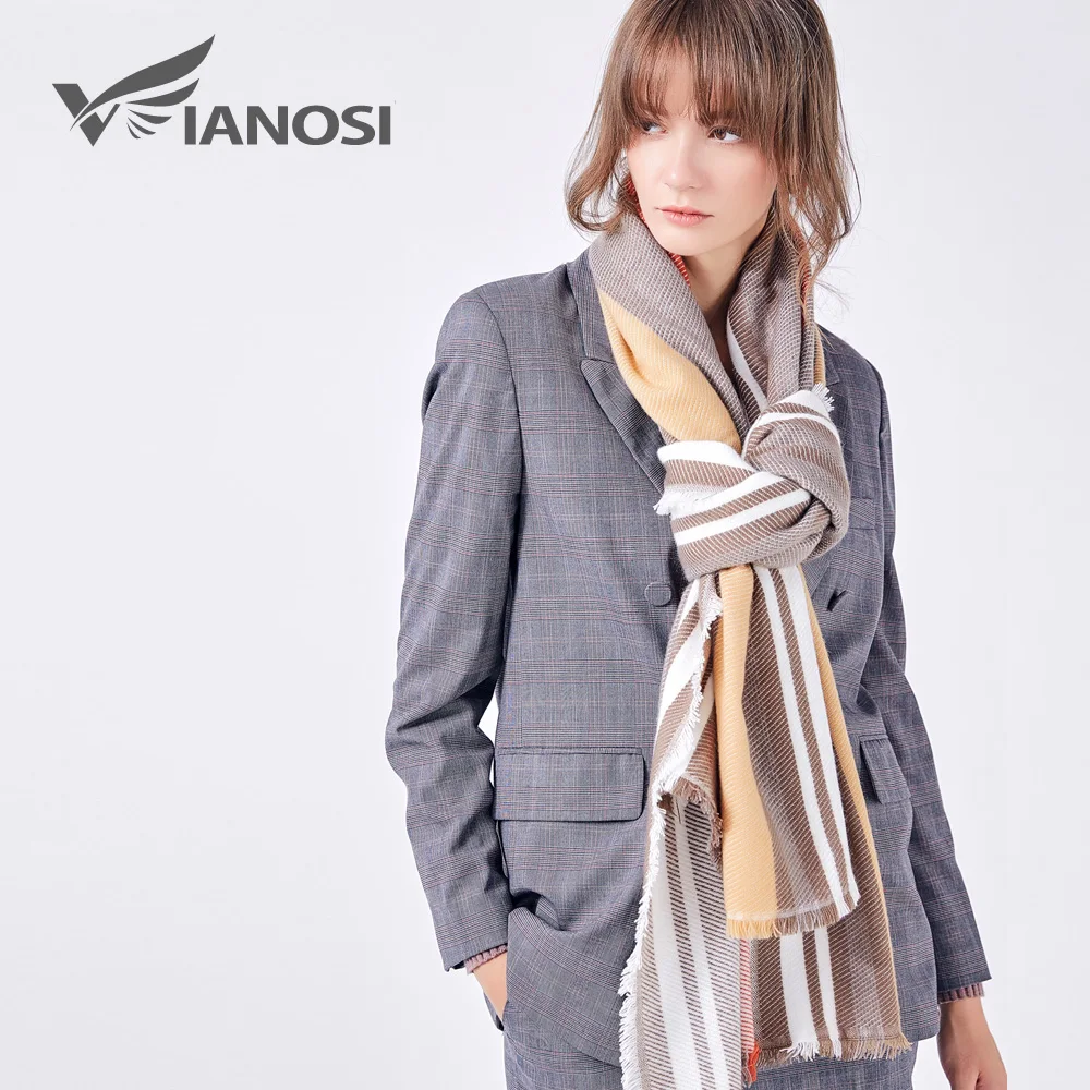 VIANOSI Luxury Brand Women's Scarf Winter Long Warm Striped Poncho Shawls Female Fashion Thick Soft Wraps Scarves for Ladies