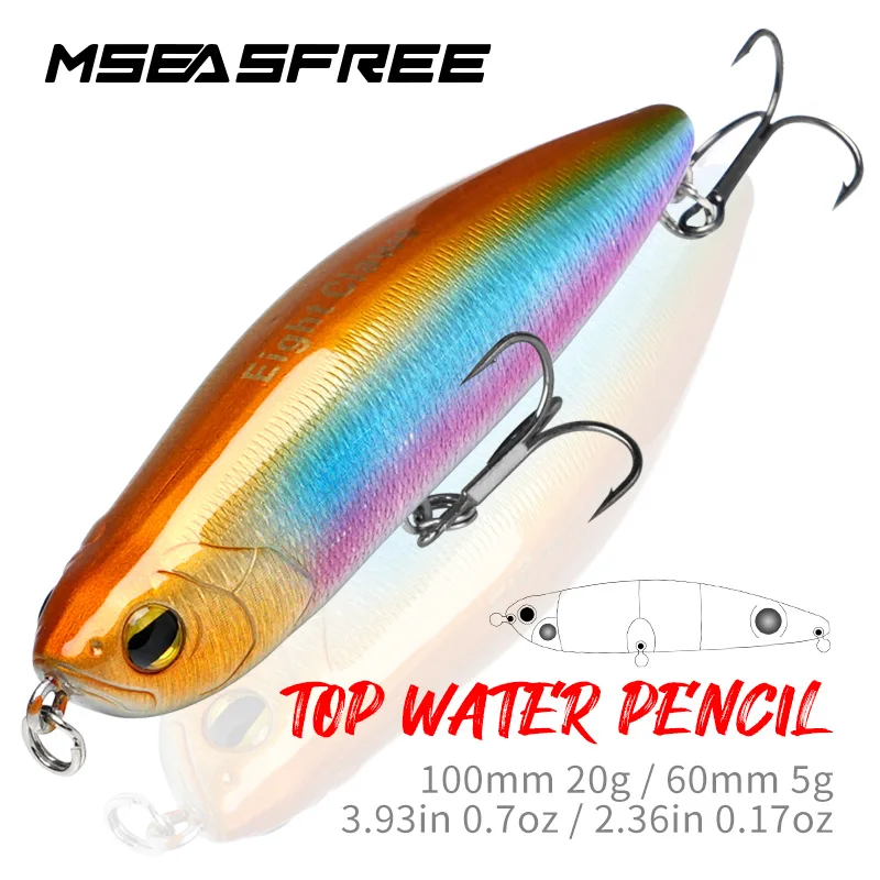 MSEASFREE Topwater Pencil Fishing Lure 100mm 20g / 60mm 5g Surface Floating Baits Long Casting Wobbler Stickbait For Bass Z-CLAW