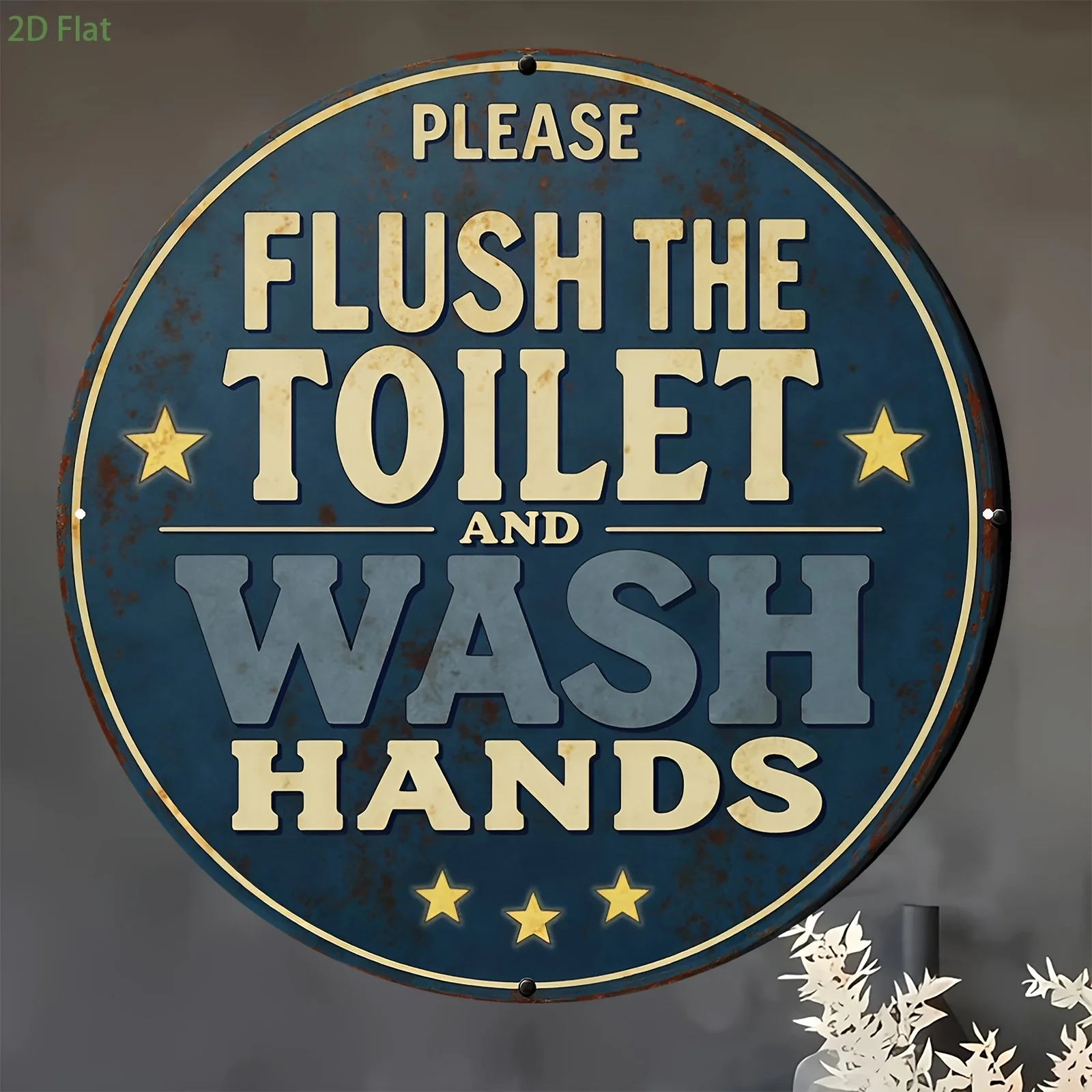 2026 High Definition Wooden Wall Art Print Please Flush The Toilet And Wash Hands Round Hanging Sign Retro Style Wall Decor F