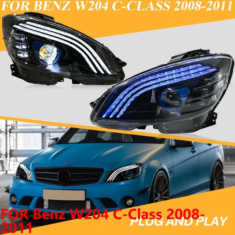 

Пара светодиодных фар для Benz W204 C-Class 2008-2011, передние фары с последовательными DRL