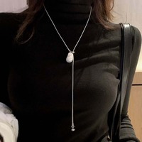 Fashion Silver Color Pearl Pendant Necklaces for Women Exquisite Long Tassel Pull Snake Bone Chain Necklaces Jewelry 2024 New