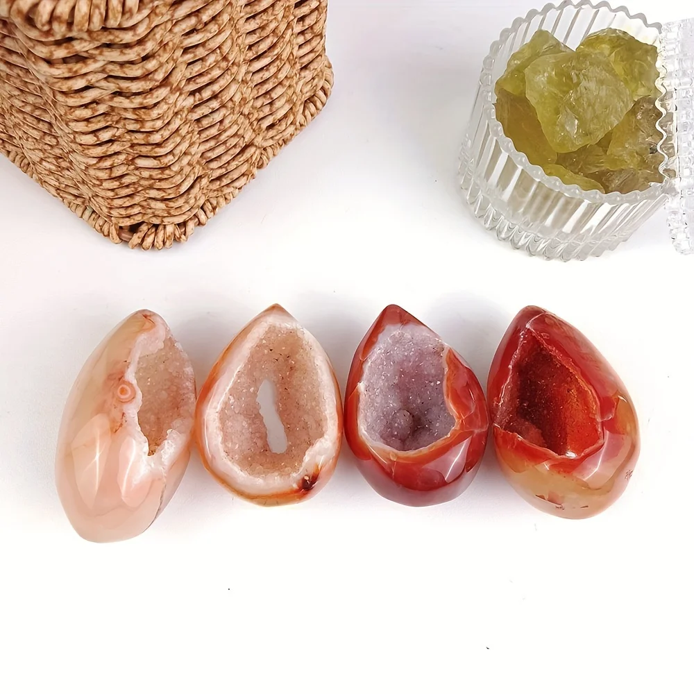 1PC Carnelian Agate Druzy Egg - Natural Crystal Meditation Ornament for Home Decor, Perfect for Halloween and Christmas