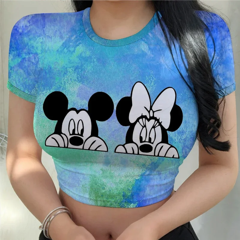 Disney-Mickey Y2K Women's T-Shirt Summer Beach Fashion T-Shirt Women Crop Top Sexy High Quality Woman clothes Loose Quick Dry 3D