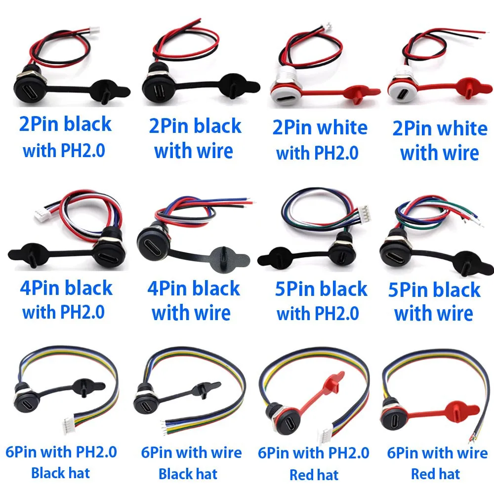 

Type-C Female Chassis 2-6Pin Type-C Female Socket Connector Waterproof Jack Female Charging Port 3A USB-C Charger Plug Socket