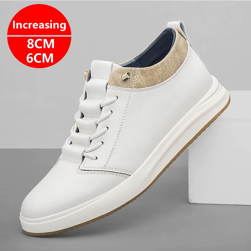 2025 Genuine Leather Height Increasing Elevator Shoes Men Height Increase Shoes 6cm 8cm Sneakers Sport Skateboard Casual Shoes