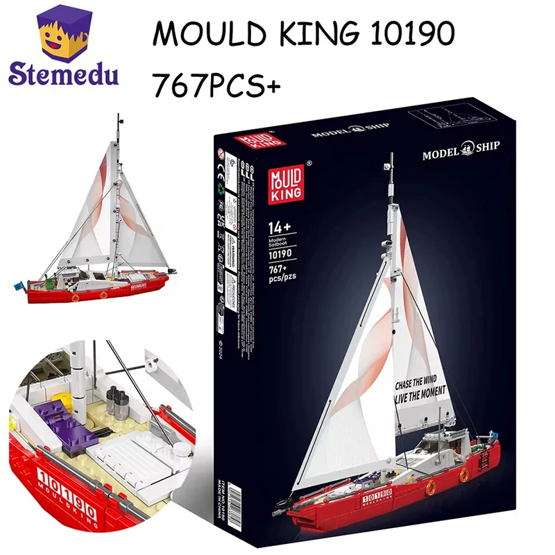 High-end Mould King Creative 10190 Modern Twin-Mast Sailing Ship Building Block DIY Toy STEM Assembly Exploration Ship Model Kit