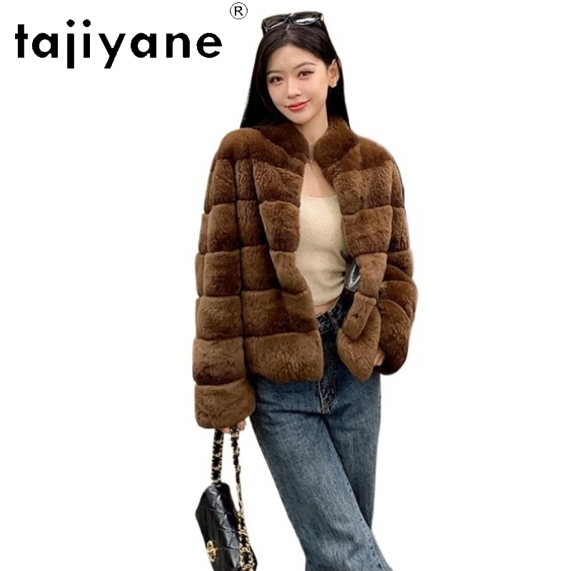 معاطف فرو أرنب ريكس الطبيعية لعام 100% معطف نسائي قصير بياقة واقفة معطف فرو حقيقي ملابس شتوية للنساء 2025 سترة فروي شبابانا نسائية