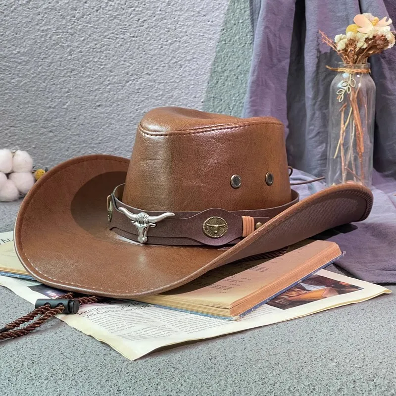 Faux Leather Western Cowboy Hat for Women Men Outdoor Sun  display picture 1