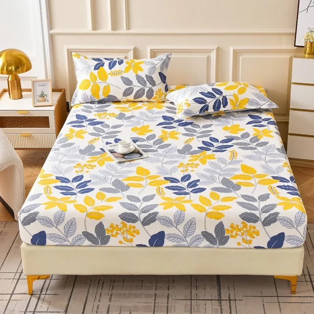 Soft and Skin Friendly Simple Modern Plant Flower Printed Matte Fitted Sheet Bedroom Printed Bed Cover Bedding Fitted Bed Sheet