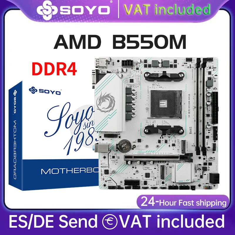SOYO-placa base para juegos AMD B550M, USB 3,1, M.2, Nvme, Sata3, DDR4, doble canal, compatible con RYZEN R3, R5, R7, 3000, CPU, AM4, Sket