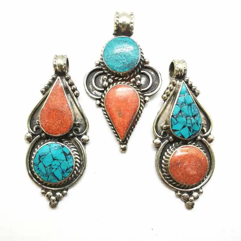 Nepal Hand Vintage Lovely Charms Copper Inlaid Colorful Stone RUYI Multi Designs TBP272