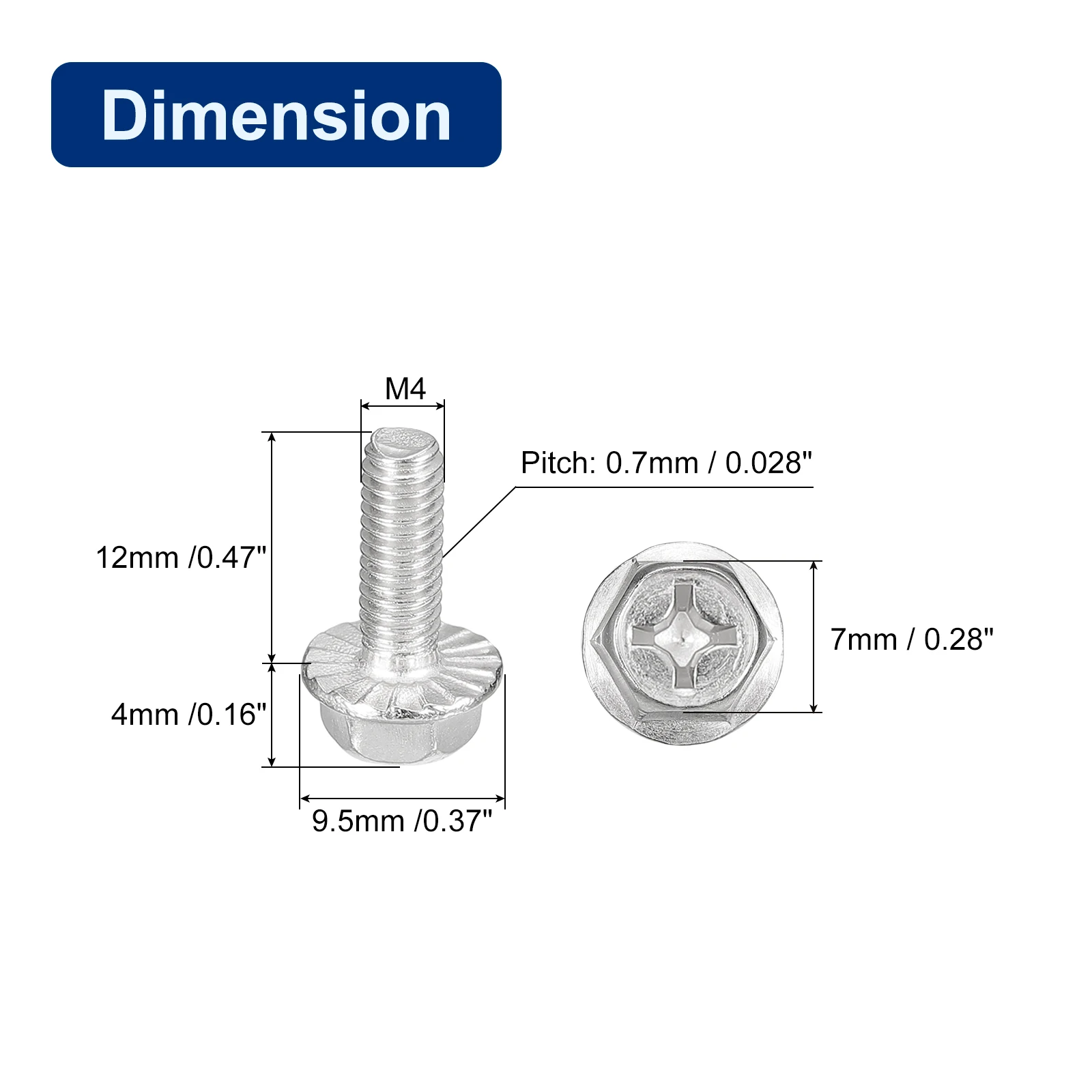 M4x12mm Phillips zeskantflensbouten, 10 stuks 304 roestvrijstalen schroeven