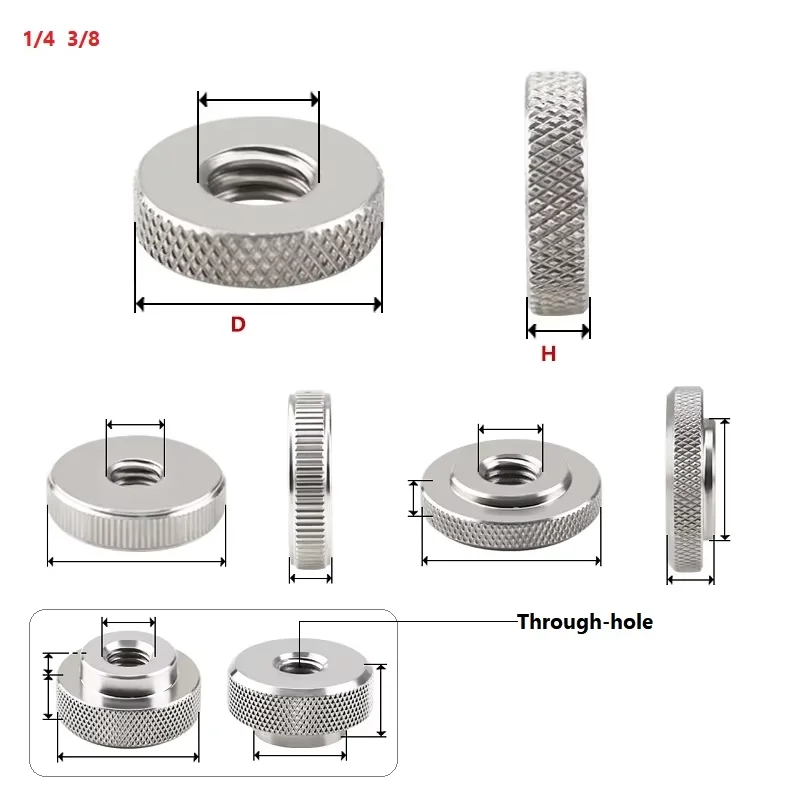 1/4 3/8 Stainless Steel Aluminum Color Small Step/Large Step Flat Mesh/Straight Pattern Hand Tighten Thumb Nut