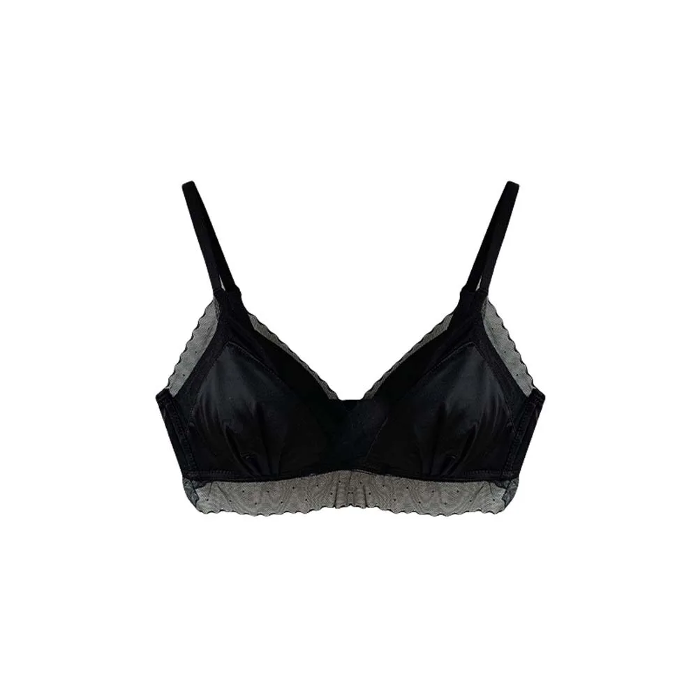 

Satin Lace Satin Wireless V Bra Close-fitting Shockproof Push Up Underwear Traceless Gathered Breasts Brassiere for Women