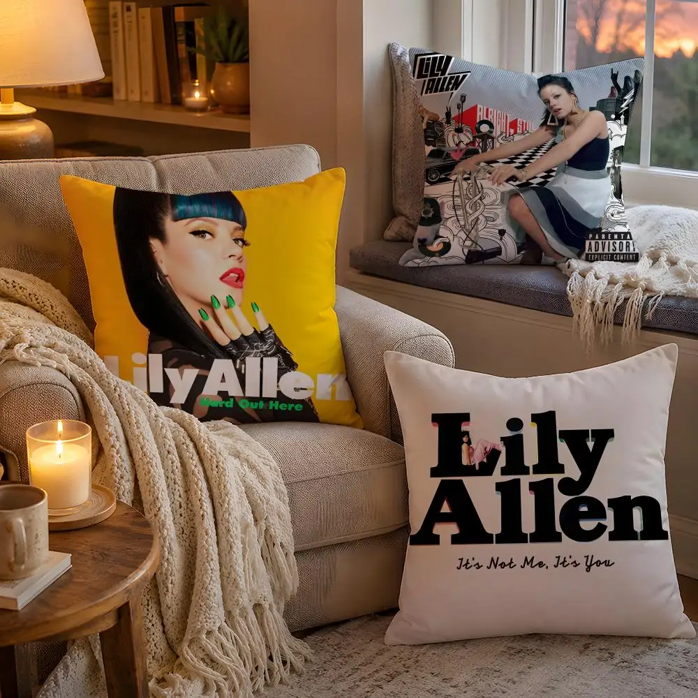 Singer L-Lily Allen Cushion Cover Soft Plush Cushion Cover Double Print And Invisible Zipper For Sofa Home Car Use