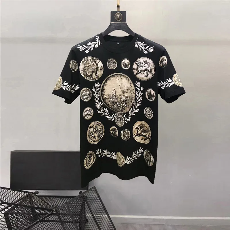 Europe and the United States men\'s 2024 summer new Round neck Short sleeve palace vintage print fashion Casual T-shirt