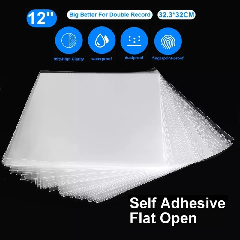 50 Uds. Funda protectora de grabación de Gel OPP para tocadiscos LP bolsa de discos autoadhesiva de discos de vinilo 12 "32,3 cm * 32cm