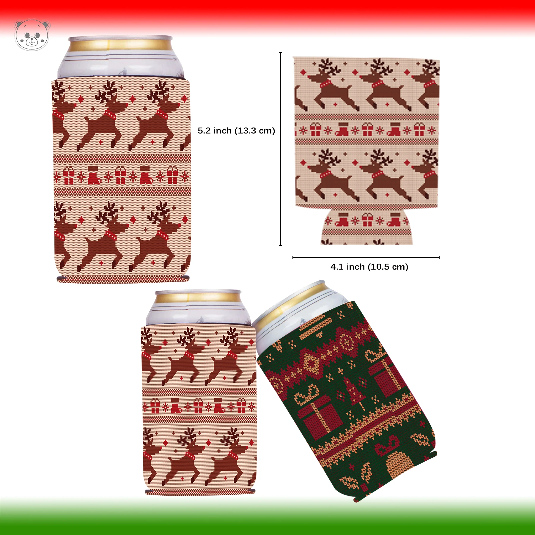 12Pcs/Set Can Cooler Sleeve, Vintage Reindeer Christmas Tree & Gifts Knitted Sweater Design,Bridal Shower Party Favor Decoration