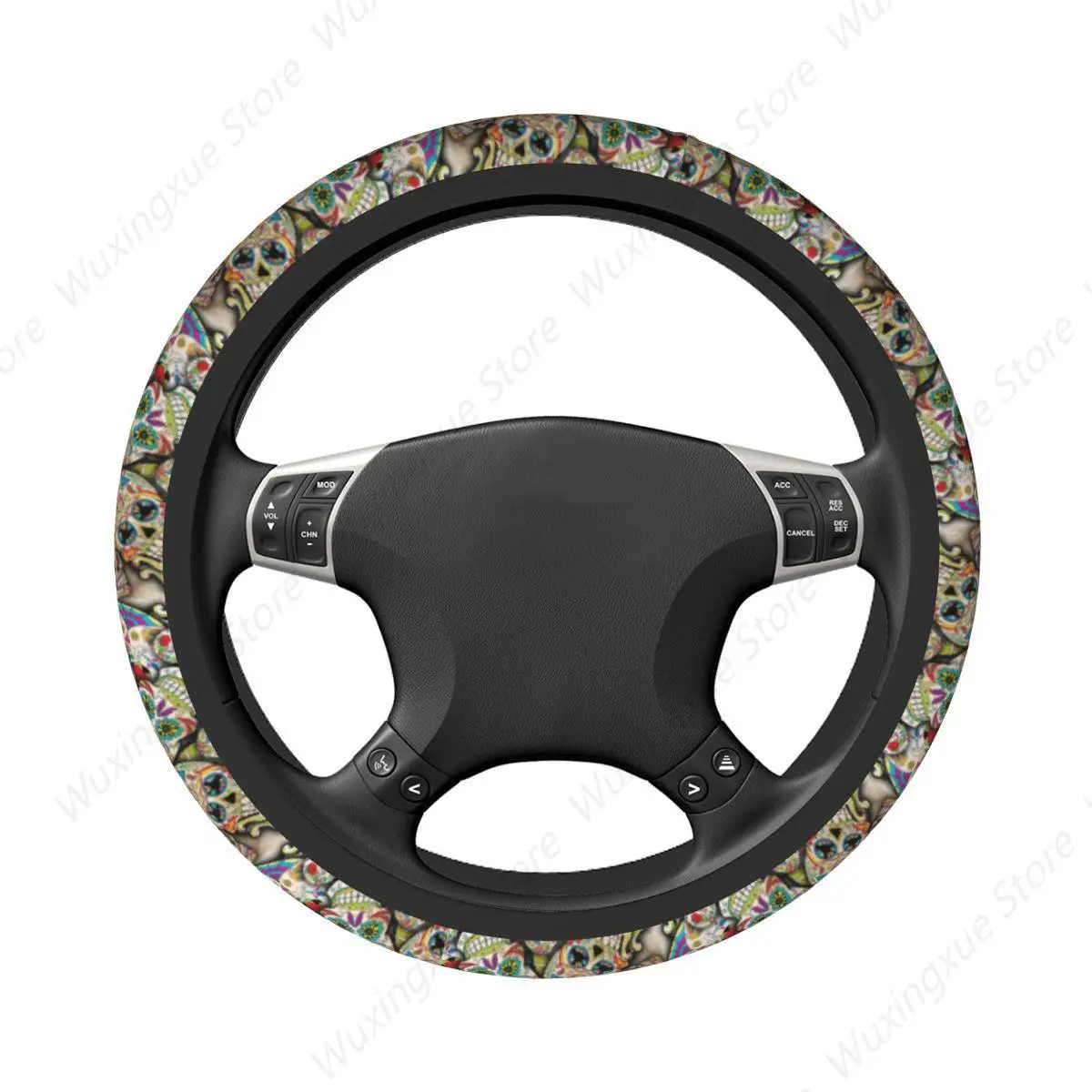 38cm Steering Wheel Covers Sugar Skull Collage Universal Ethnic Carnival Folkloric Braid On The Steering Wheel Cover Car-styling