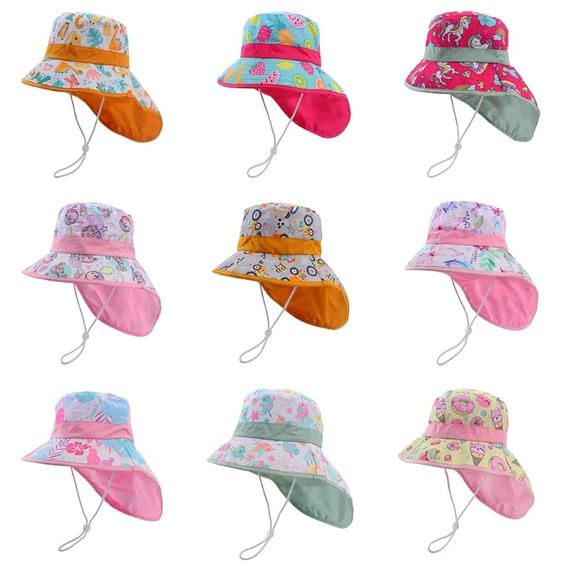 Toddlers Wide Brim Sun Hat Bucket Hat with Face Neck Coverage Kids Sun Hat Lovely Print Hat Lightweight for Boys Girls