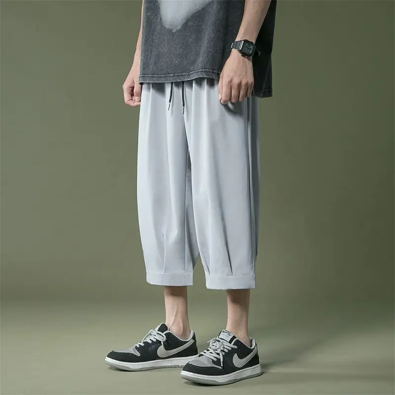 夏のメンズ薄型スタイル 7 点ワイドレッグクローズドランタン日本製アイスシルククロップドパンツ