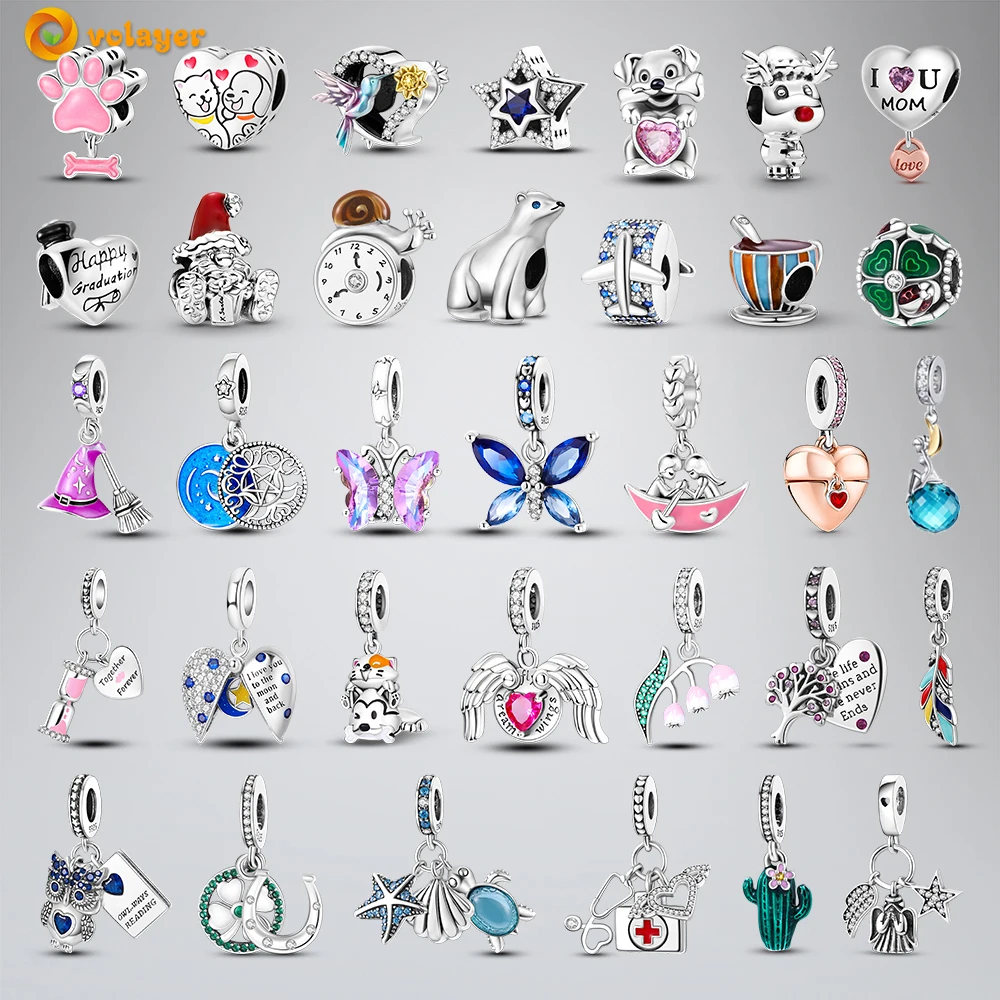 

Volayer 925 Sterling Silver Beads Butterfly Magician Love Hourglass Daisy Christmas Doll Charms fit Original Pandora Bracelets