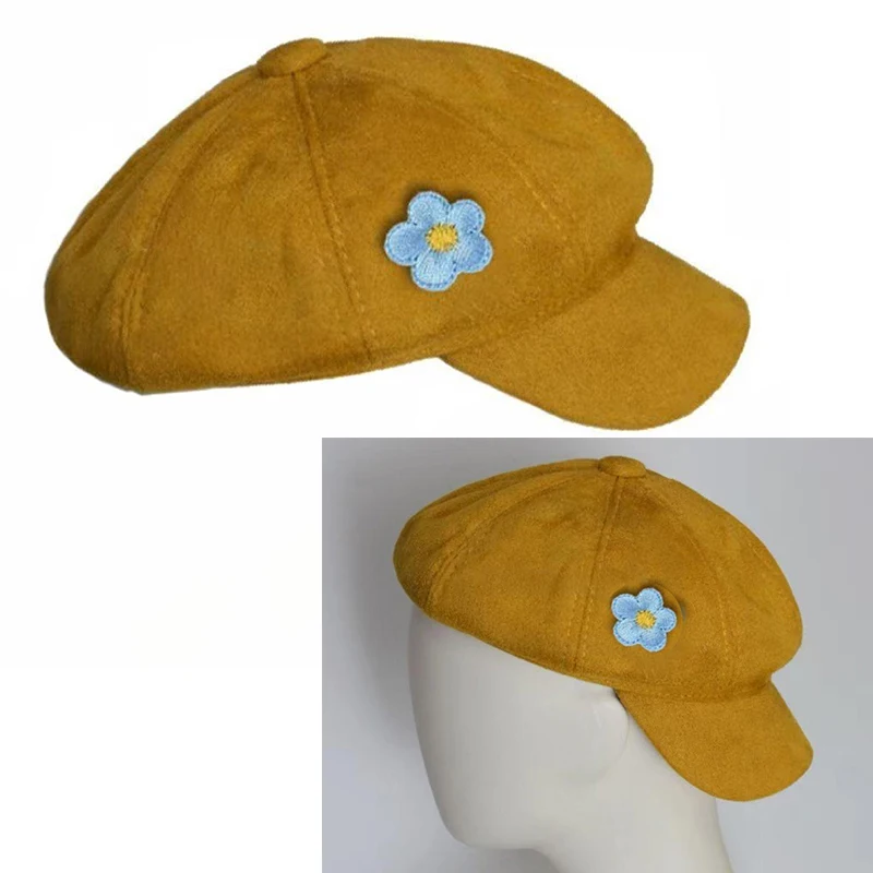 Anime Kpop Demon Hunters Saja Boys Baby Cosplay Cap Yellow Small Blue Flower Unisex Beret Solid Color Headwear Party Accessories