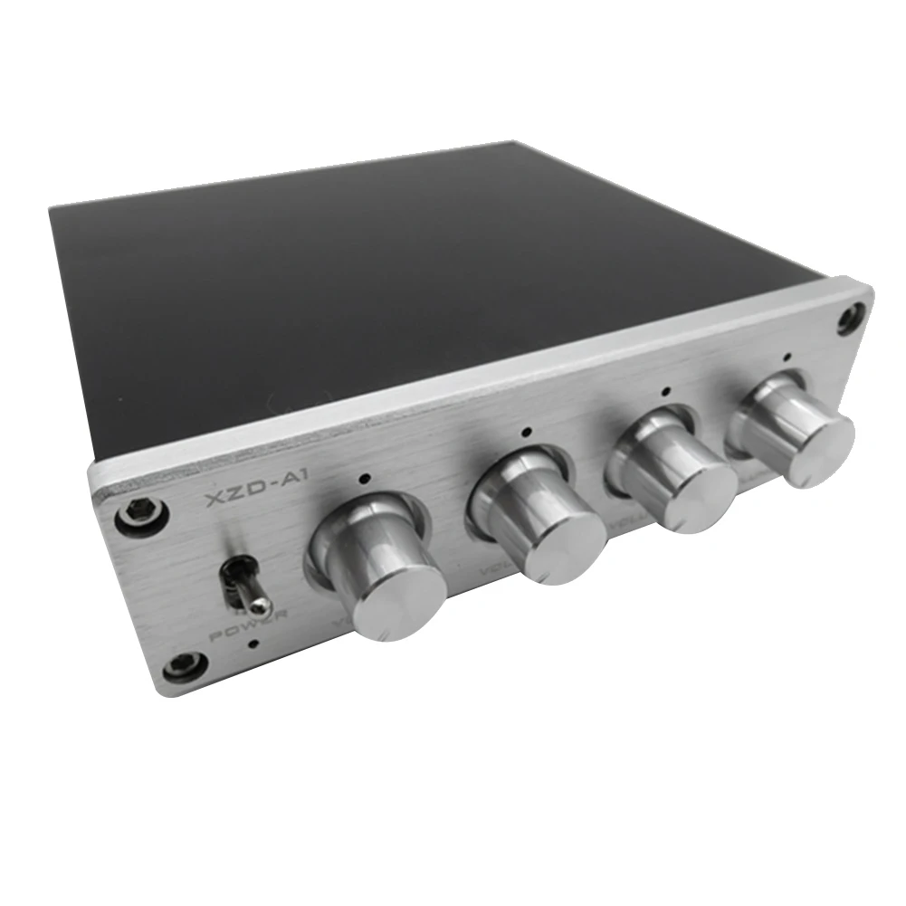 HIFI Lossless 1 Input 4 Output RCA HUB Audio Distributor Signal Selector Switch Source Switcher Volume Amplifier(Silver)