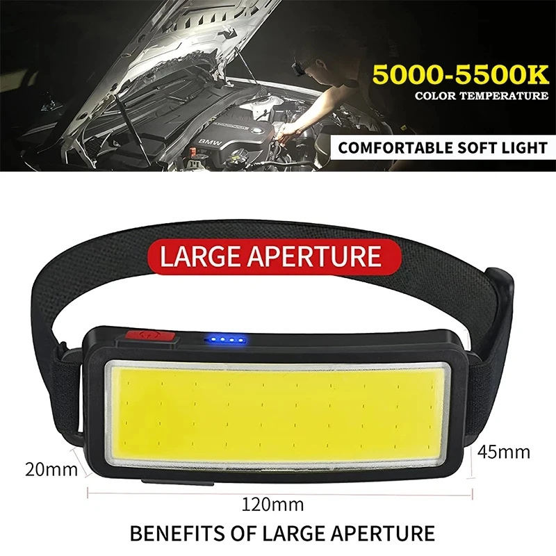 New COB Soft Lighting Headlights USB Rechargeable Fishing Lights Outdoor Camping Head-mounted Strong Headlights