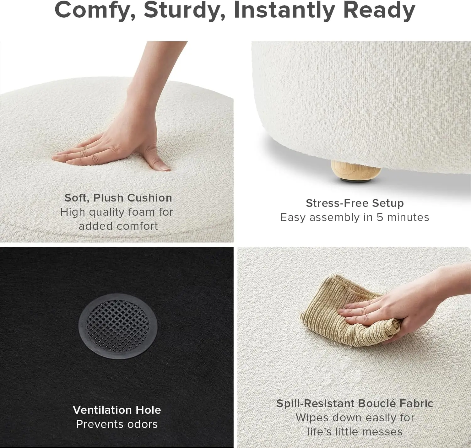 لونا مسند دائري مع مساحة تخزين وصينية، طاولة قهوة مستديرة مع مساحة تخزين، مقاعد قدم منجدة عثمانية لغرفة المعيشة