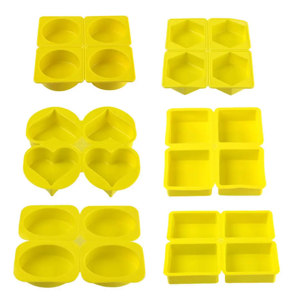 4 Cavity Silicone Soap Molds Square Round Heart Shape Handmade Soap Mould Portable Unique Soap Mold Making Tools Birthday Gifts