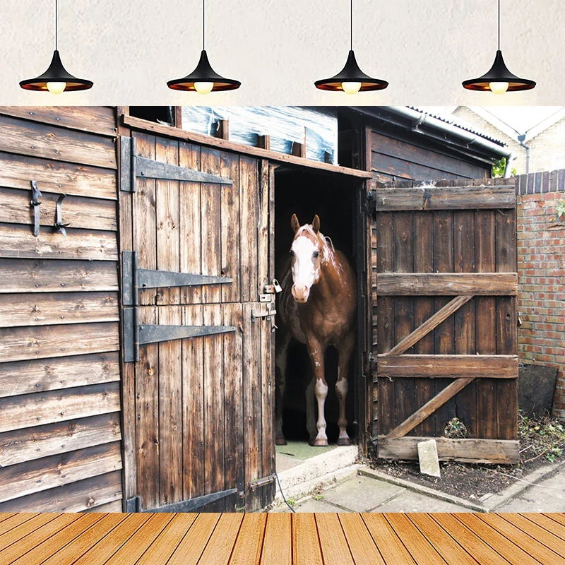 Barn Horse Photography Backdrop Western Cowboy Theme Vintage Farm Wood Animal Corral Background Herdsmen Portraits Family Party
