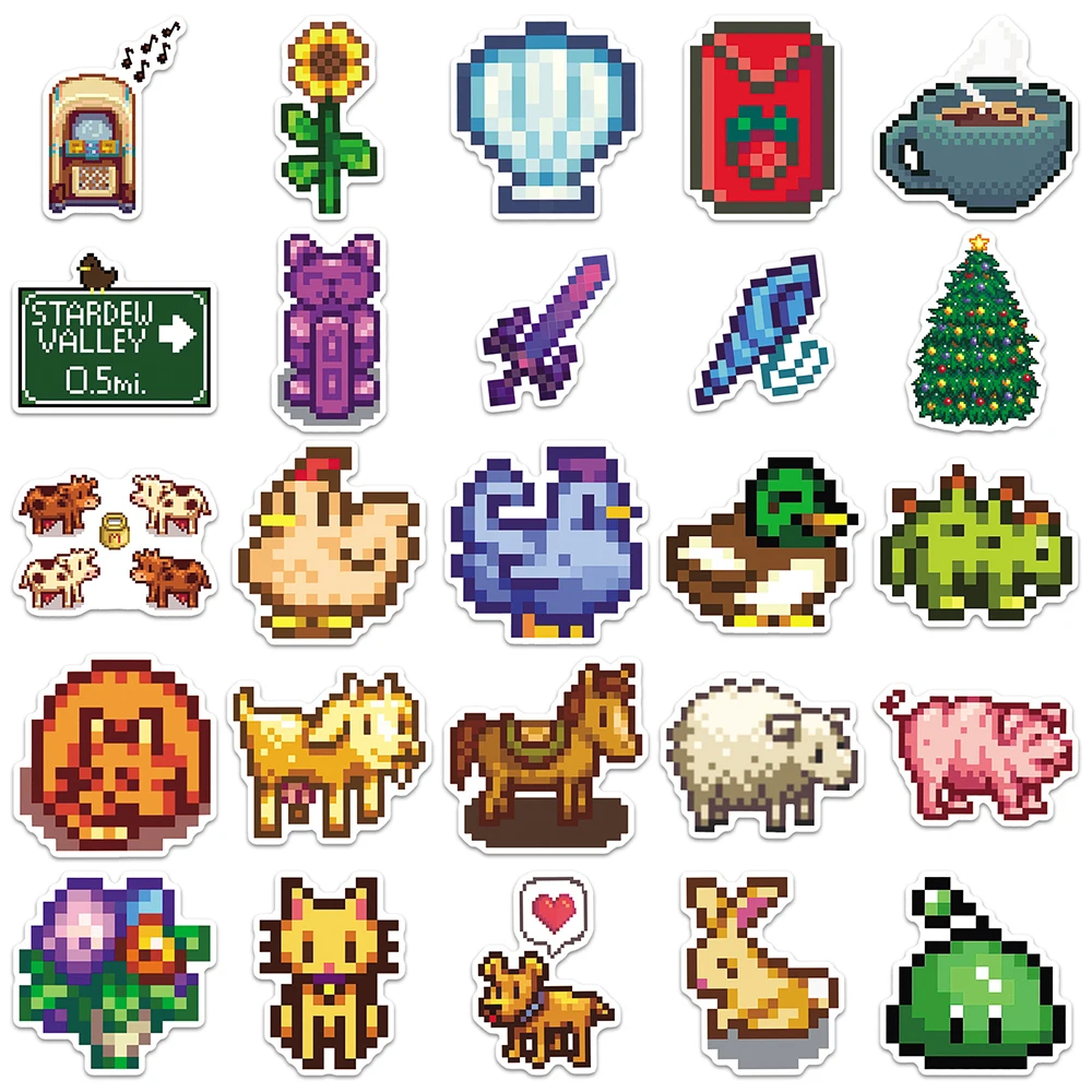 10/30/50 قطعة الكلاسيكية بكسل لعبة Stardew وادي ملصقات مضحك الكرتون الشارات زجاجة ماء المحمول الهاتف الكتابة على الجدران ملصق بالجملة