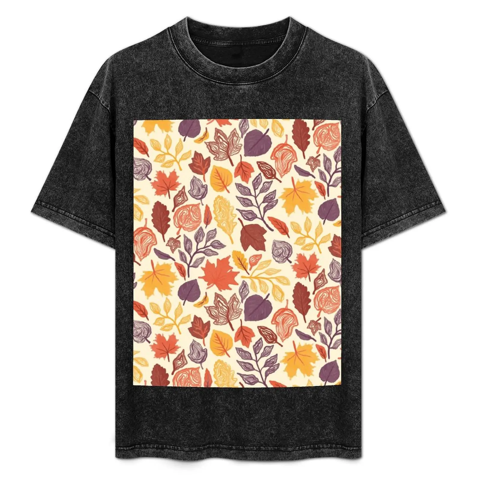 

Orange Fall Leaves T-Shirt Basic Lightweight Short Sleeve Tee