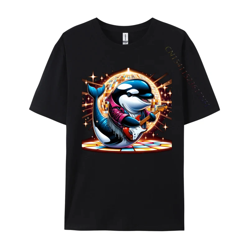 Disco Ball Guitar Orca Whale T Shirt Brand Custom Cotton Men Tees Casual Loose Tee-Shirt Man Top T-Shirts