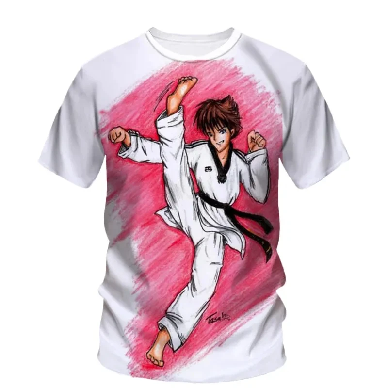 Fashionable and Lnteresting Taekwondo Pictures For Men's T-Shirts Trend Digital Printing Casual Round Neck Short Sleeved Tops