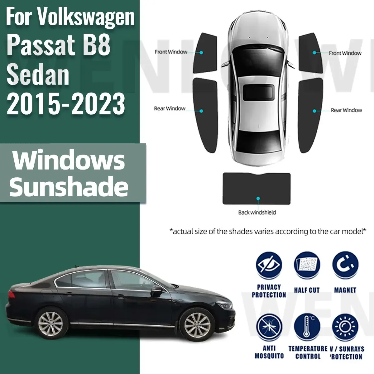 

For Volkswagen VW Passat B8 sedan 2015-2023 Magnetic Car Sunshade Front Windshield Curtain Rear Side Window Sun Shades Shield