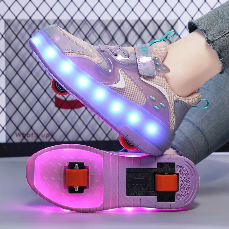 

Children's Speed Inline Skate Shoes Roller Skating Shoes with 2 Wheels Charging Light Skating Shoes Flying Roller Wheel Sneaker