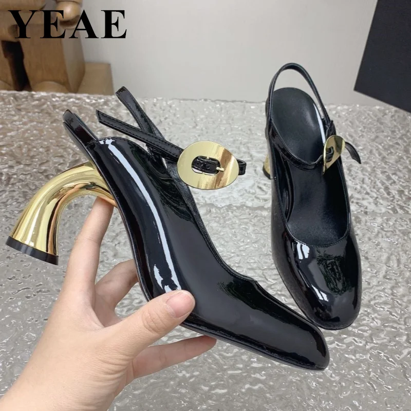 Fashion Women Strange High Heels Pumps Hollow Out Ankle Strap Sandals Lades Genuine Leather Party Dress Shoes Women Pumps 2024