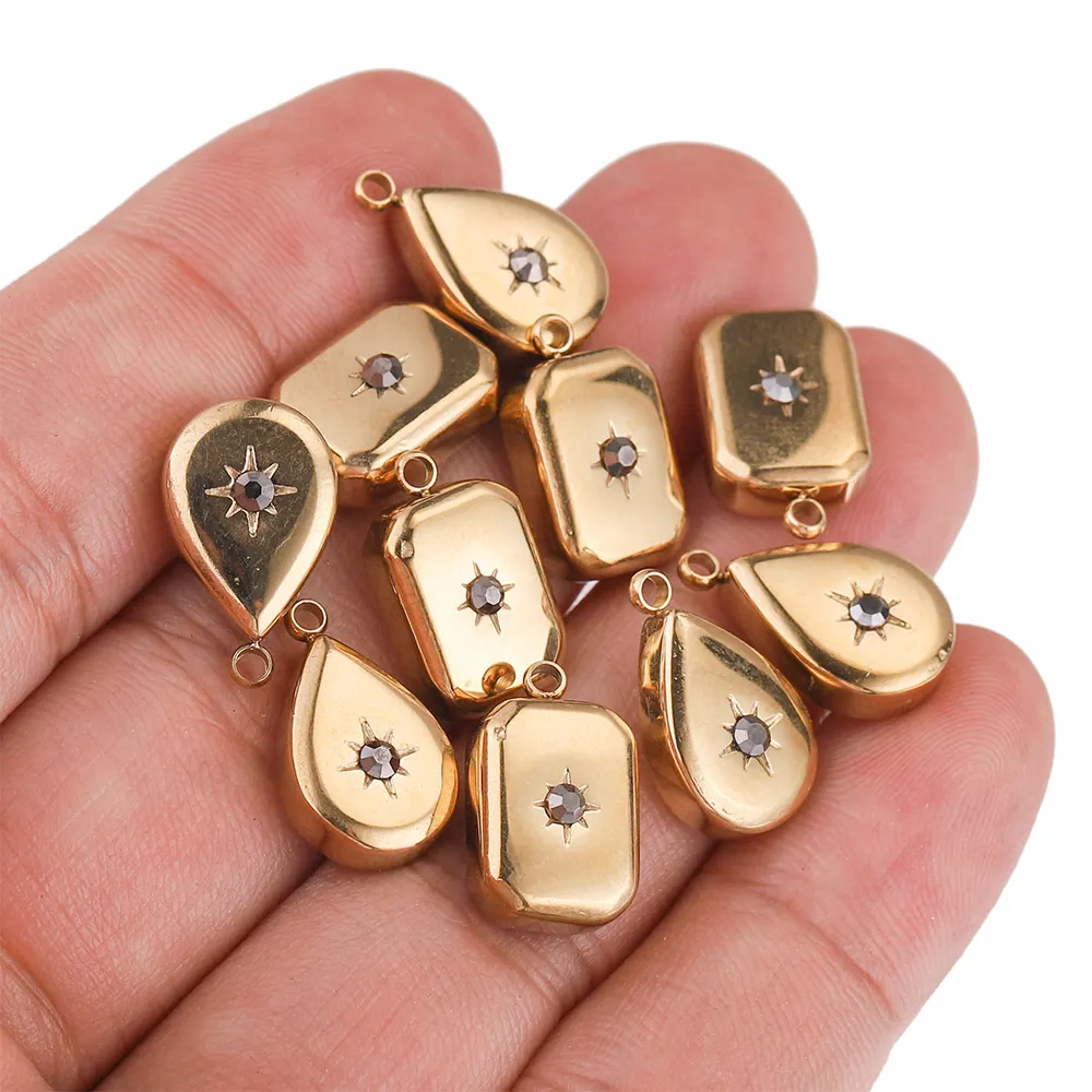 5pcs Lot Gold Plated Stainless Steel Exquisite Drop Square Small Charms Earring Dangles DIY Jewelry Making Supplies Bracelet